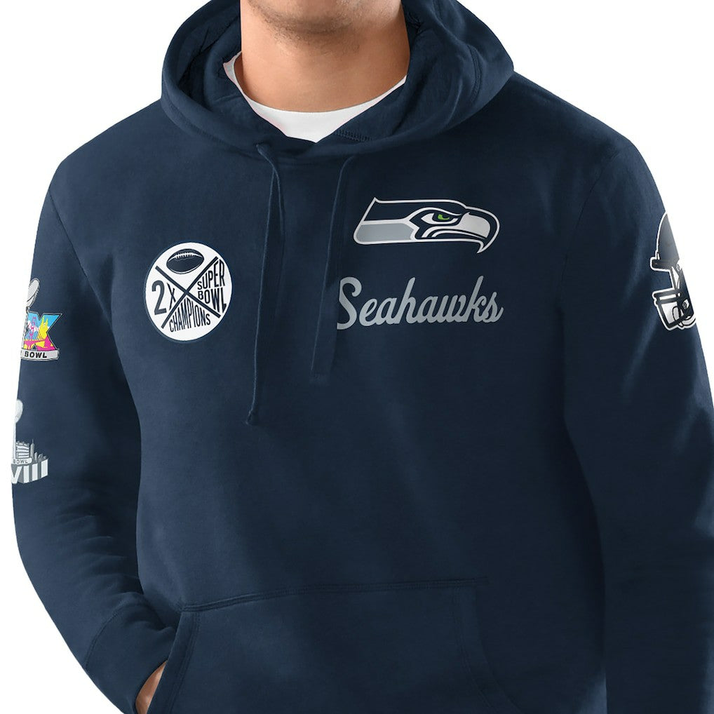 Seattle Seahawks Starter Two-Time Super Bowl Champions Classic Fleece Hoodie - College Navy outlet