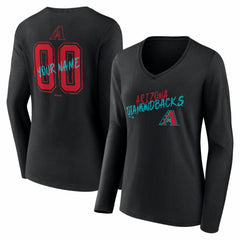 Arizona Diamondbacks Women's Hustle Personalized Name & Number Long Sleeve V-Neck T-Shirt - Black