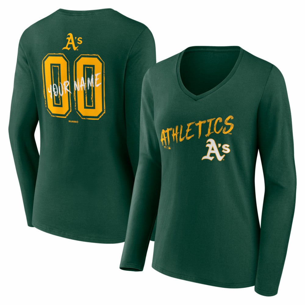 Athletics Women's Hustle Personalized Name & Number Long Sleeve V-Neck T-Shirt - Green