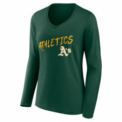 Athletics Women's Hustle Personalized Name & Number Long Sleeve V-Neck T-Shirt - Green