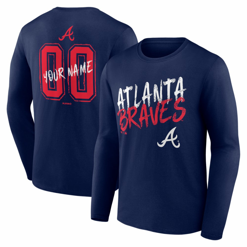 Atlanta Braves  Hustle Personalized Name & Number Long Sleeve T-Shirt - Navy