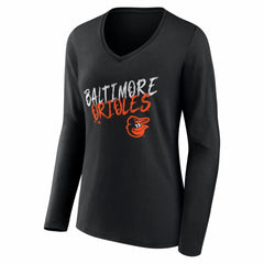 Baltimore Orioles Women's Hustle Personalized Name & Number Long Sleeve V-Neck T-Shirt - Black