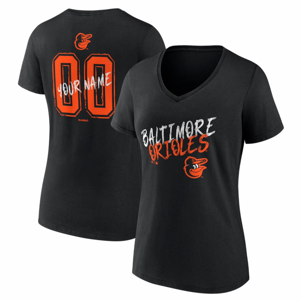 Baltimore Orioles Women's Hustle Personalized Name & Number V-Neck T-Shirt - Black