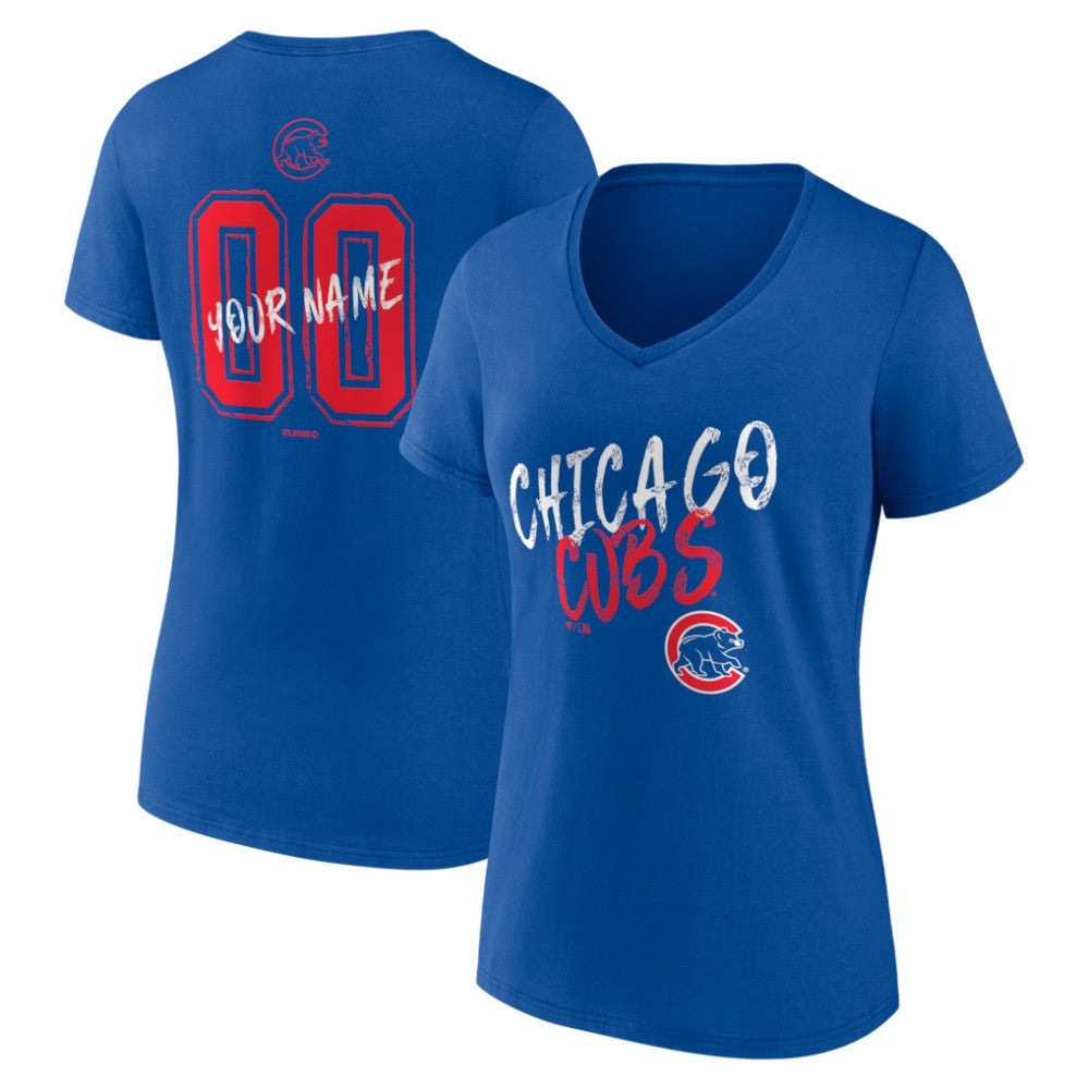 Chicago Cubs Women's Hustle Personalized Name & Number V-Neck T-Shirt - Royal