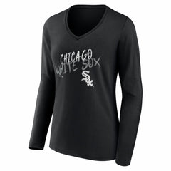 Chicago White Sox Women's Hustle Personalized Name & Number Long Sleeve V-Neck T-Shirt - Black