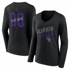 Colorado Rockies Women's Hustle Personalized Name & Number Long Sleeve V-Neck T-Shirt - Black