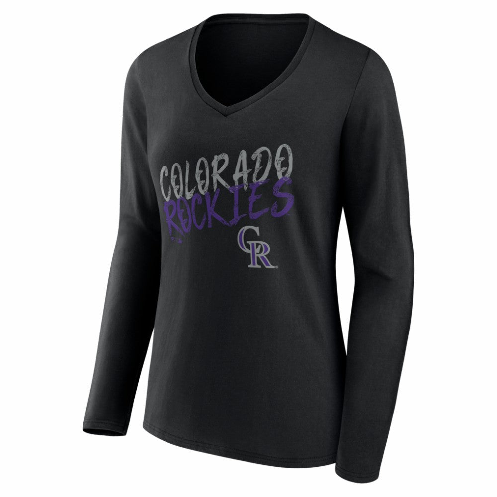 Colorado Rockies Women's Hustle Personalized Name & Number Long Sleeve V-Neck T-Shirt - Black
