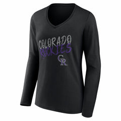 Colorado Rockies Women's Hustle Personalized Name & Number Long Sleeve V-Neck T-Shirt - Black