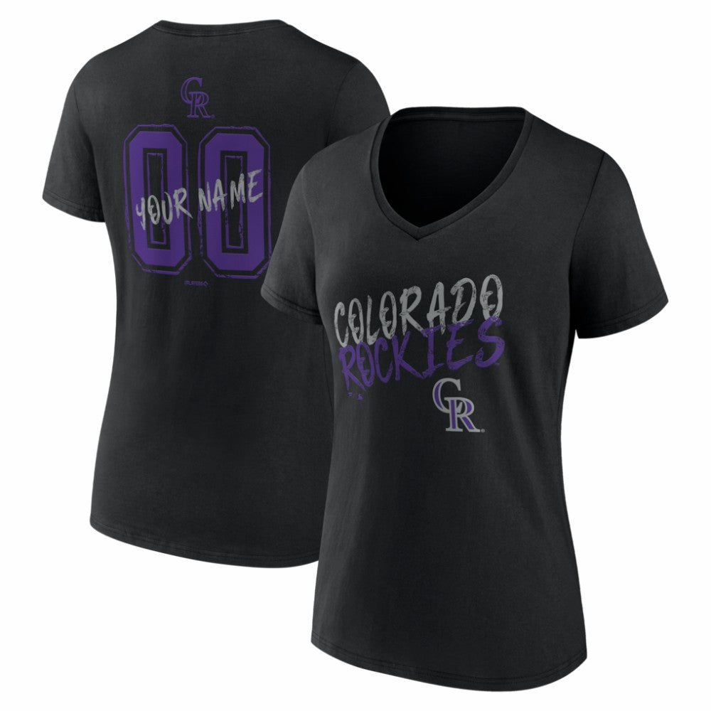Colorado Rockies Women's Hustle Personalized Name & Number V-Neck T-Shirt - Black