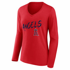 Los Angeles Angels Women's Hustle Personalized Name & Number Long Sleeve V-Neck T-Shirt - Red
