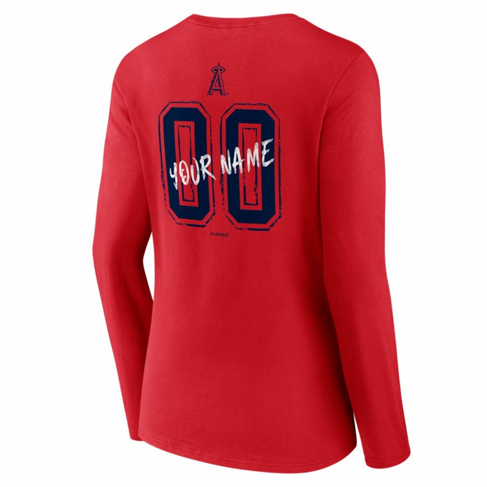 Los Angeles Angels Women's Hustle Personalized Name & Number Long Sleeve V-Neck T-Shirt - Red
