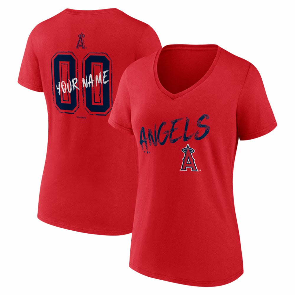 Los Angeles Angels Women's Hustle Personalized Name & Number V-Neck T-Shirt - Red