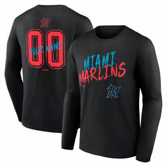 Miami Marlins  Hustle Personalized Name & Number Long Sleeve T-Shirt - Black
