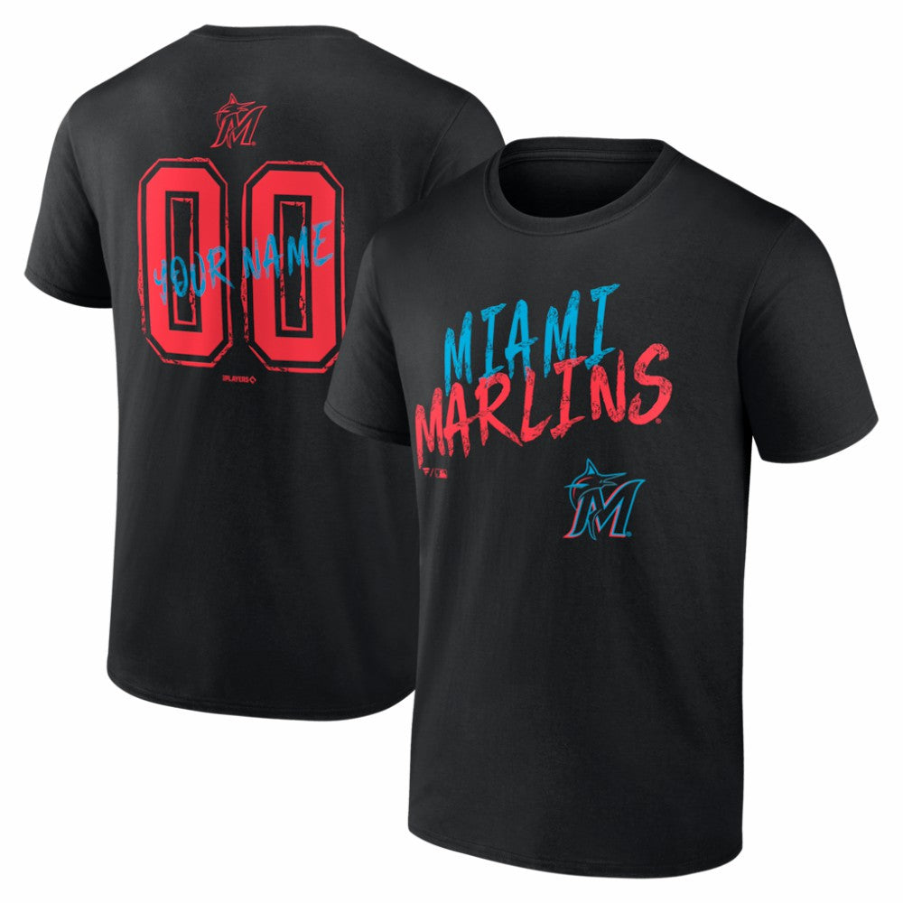 Miami Marlins  Hustle Personalized Name & Number T-Shirt - Black