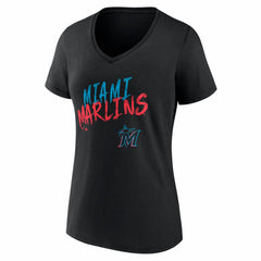 Miami Marlins Women's Hustle Personalized Name & Number V-Neck T-Shirt - Black