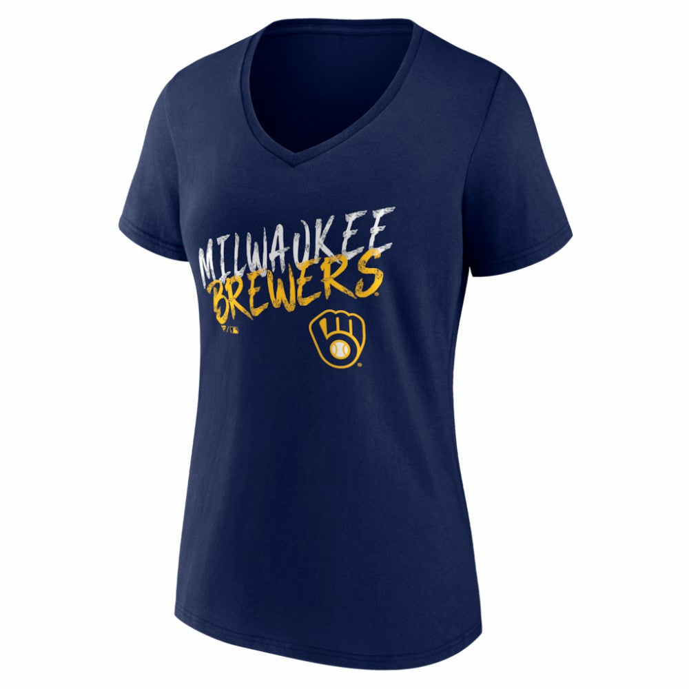 Milwaukee Brewers Women's Hustle Personalized Name & Number V-Neck T-Shirt - Navy
