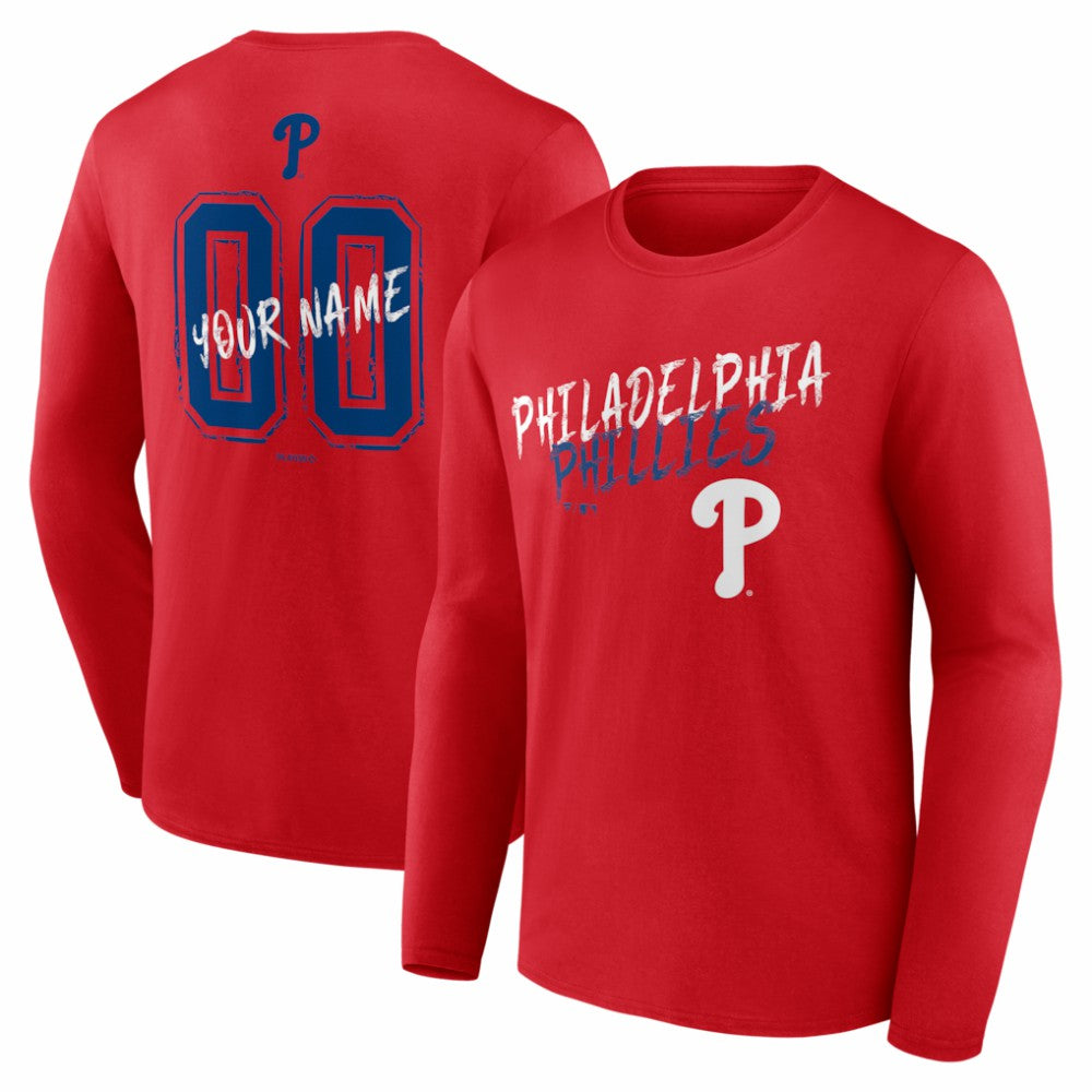 Philadelphia Phillies  Hustle Personalized Name & Number Long Sleeve T-Shirt - Red