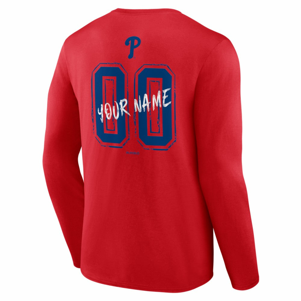 Philadelphia Phillies  Hustle Personalized Name & Number Long Sleeve T-Shirt - Red