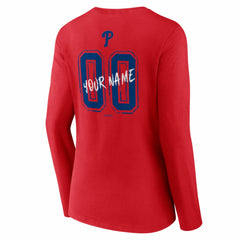 Philadelphia Phillies Women's Hustle Personalized Name & Number Long Sleeve V-Neck T-Shirt - Red