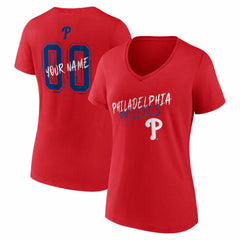 Philadelphia Phillies Women's Hustle Personalized Name & Number V-Neck T-Shirt - Red