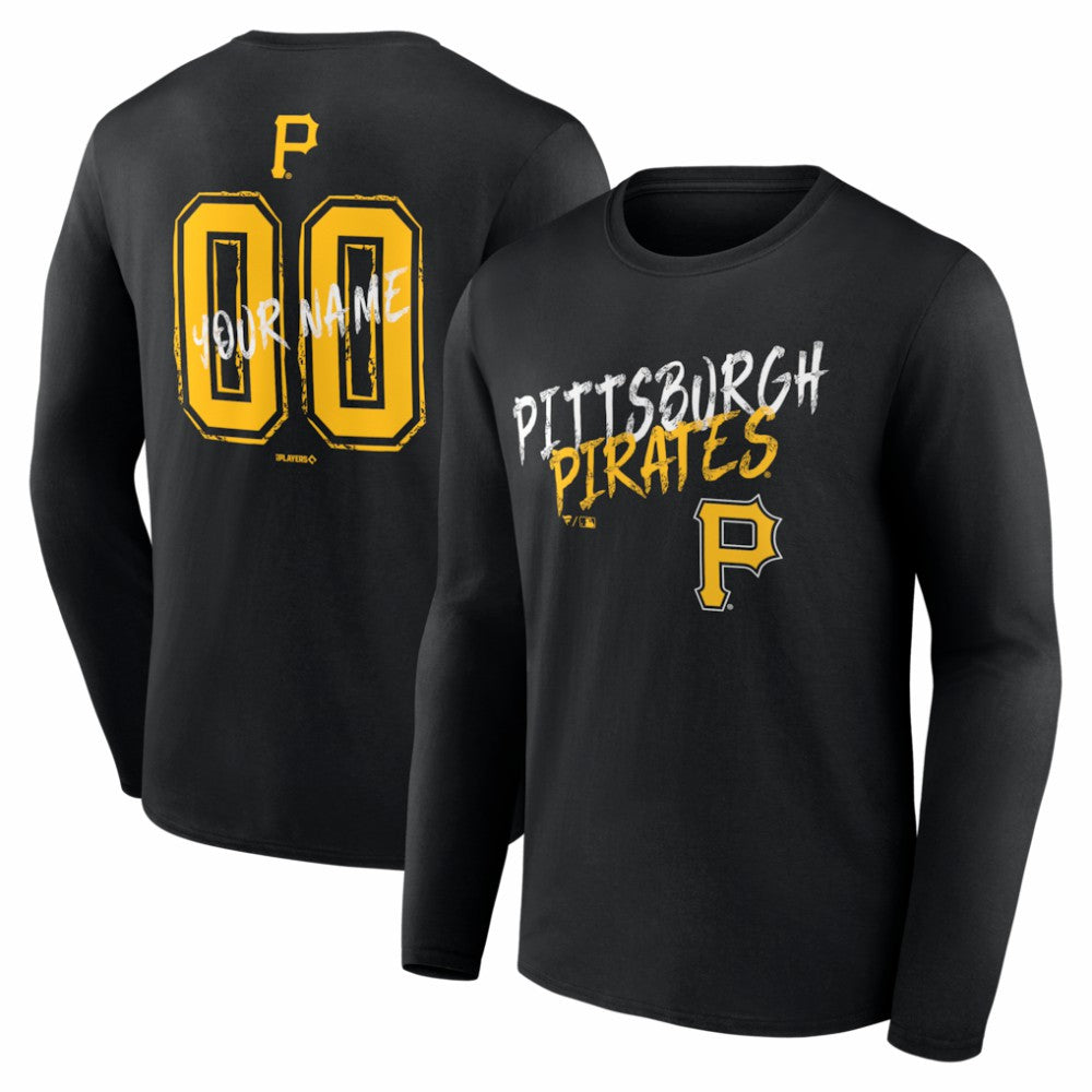 Pittsburgh Pirates  Hustle Personalized Name & Number Long Sleeve T-Shirt - Black