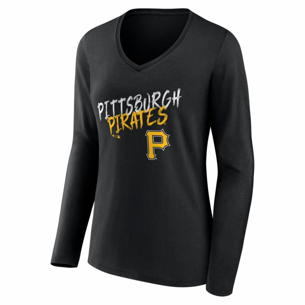 Pittsburgh Pirates Women's Hustle Personalized Name & Number Long Sleeve V-Neck T-Shirt - Black