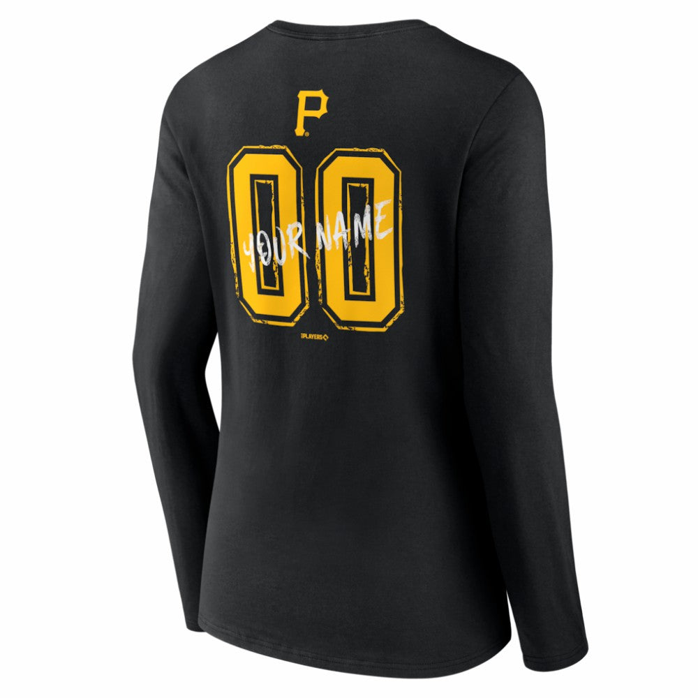 Pittsburgh Pirates Women's Hustle Personalized Name & Number Long Sleeve V-Neck T-Shirt - Black