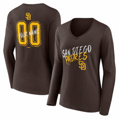 San Diego Padres Women's Hustle Personalized Name & Number Long Sleeve V-Neck T-Shirt - Brown