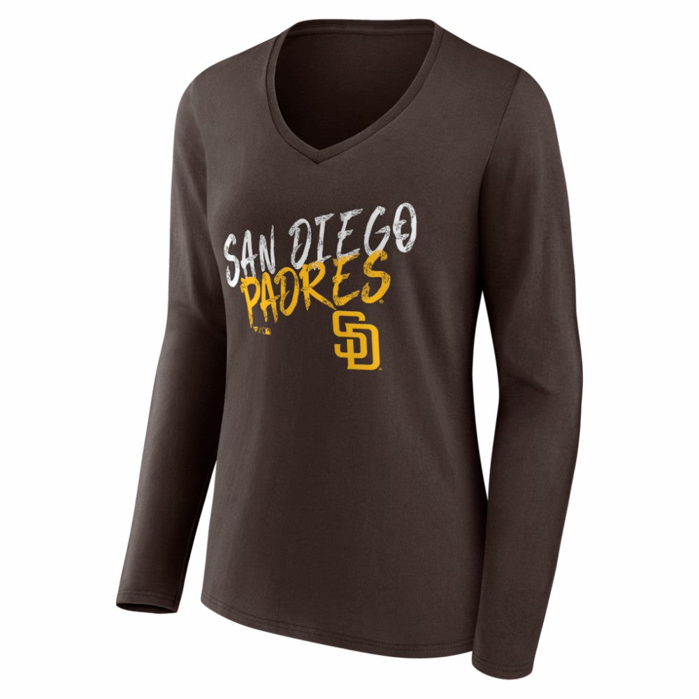 San Diego Padres Women's Hustle Personalized Name & Number Long Sleeve V-Neck T-Shirt - Brown