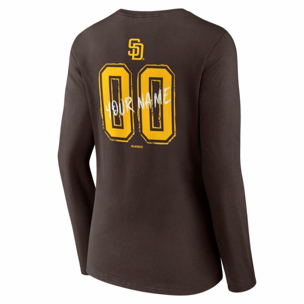 San Diego Padres Women's Hustle Personalized Name & Number Long Sleeve V-Neck T-Shirt - Brown