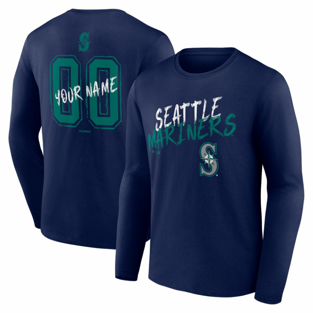 Seattle Mariners  Hustle Personalized Name & Number Long Sleeve T-Shirt - Navy