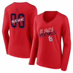 St. Louis Cardinals Women's Hustle Personalized Name & Number Long Sleeve V-Neck T-Shirt - Red