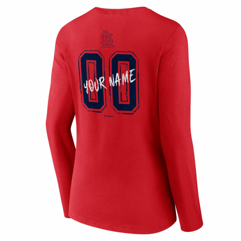 St. Louis Cardinals Women's Hustle Personalized Name & Number Long Sleeve V-Neck T-Shirt - Red
