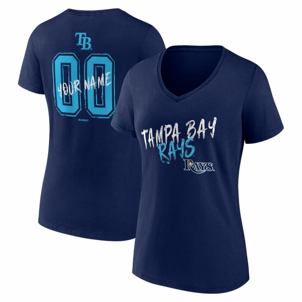 Tampa Bay Rays Women's Hustle Personalized Name & Number V-Neck T-Shirt - Navy
