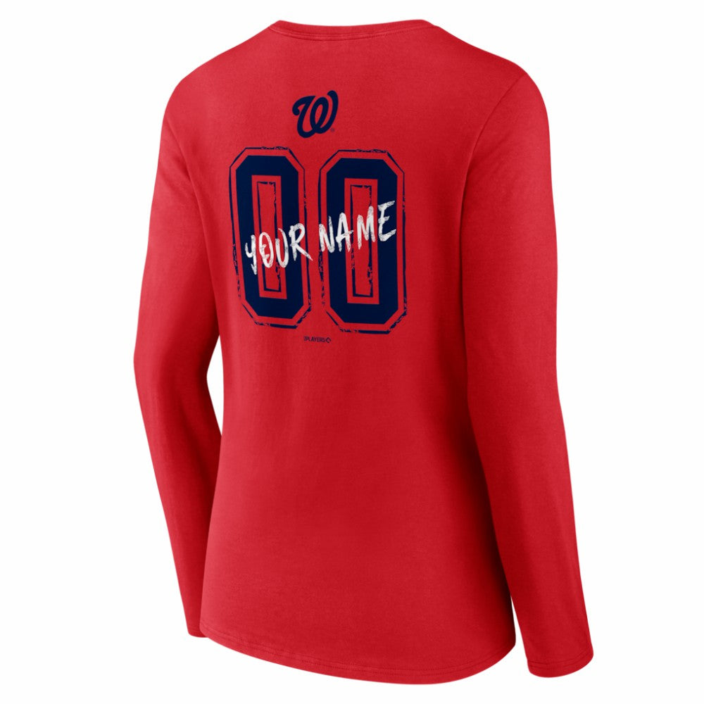 Washington Nationals Women's Hustle Personalized Name & Number Long Sleeve V-Neck T-Shirt - Red