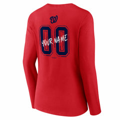 Washington Nationals Women's Hustle Personalized Name & Number Long Sleeve V-Neck T-Shirt - Red