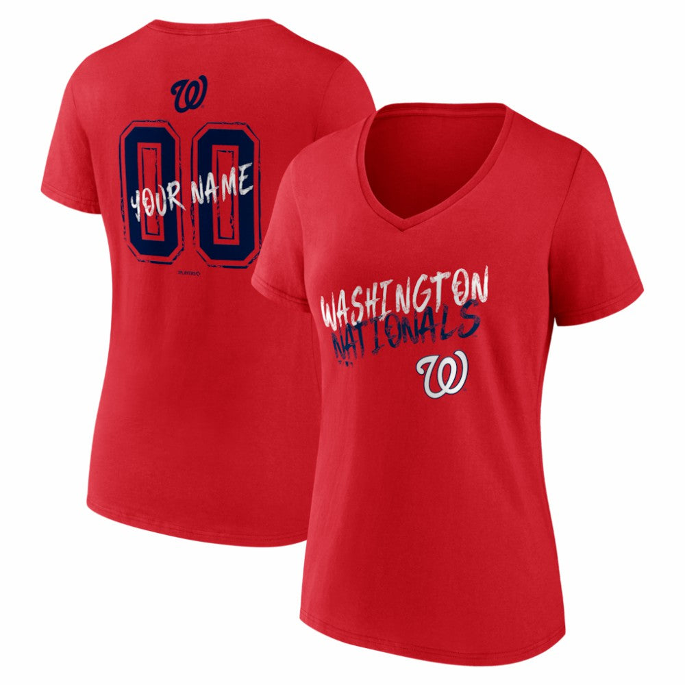 Washington Nationals Women's Hustle Personalized Name & Number V-Neck T-Shirt - Red