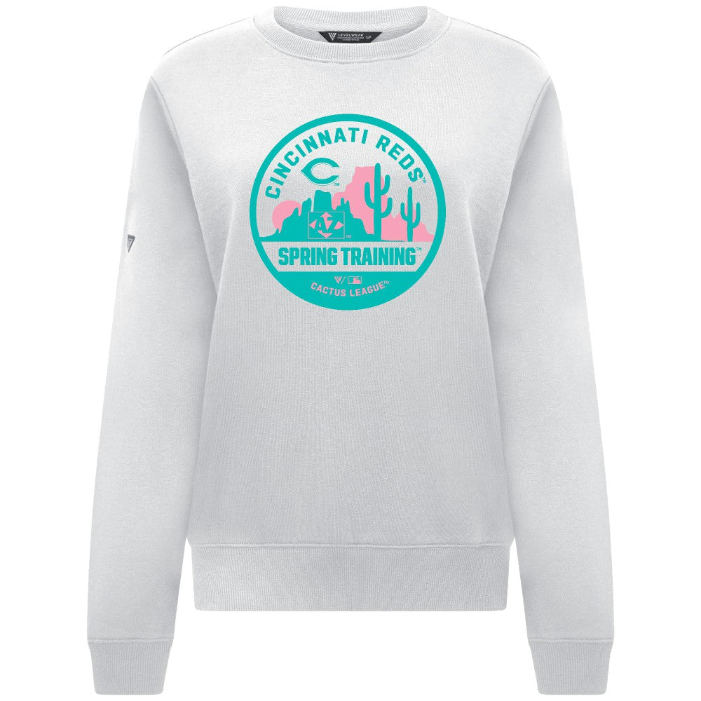 Cincinnati Reds Levelwear Women's Yvette Spring Training Badge Bold Sweatshirt - White
