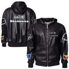 Seattle Seahawks Jeff Hamilton Vegan Leather Full-Zip Hooded Jacket - Black cheap