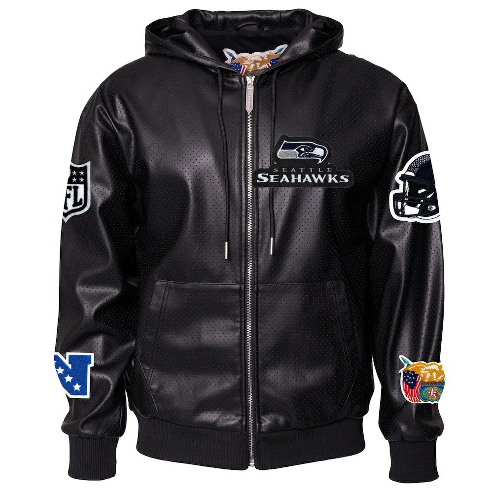 Seattle Seahawks Jeff Hamilton Vegan Leather Full-Zip Hooded Jacket - Black cheap