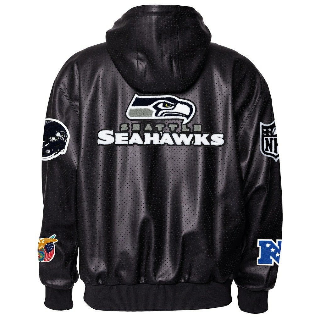 Seattle Seahawks Jeff Hamilton Vegan Leather Full-Zip Hooded Jacket - Black cheap