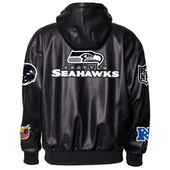 Seattle Seahawks Jeff Hamilton Vegan Leather Full-Zip Hooded Jacket - Black cheap