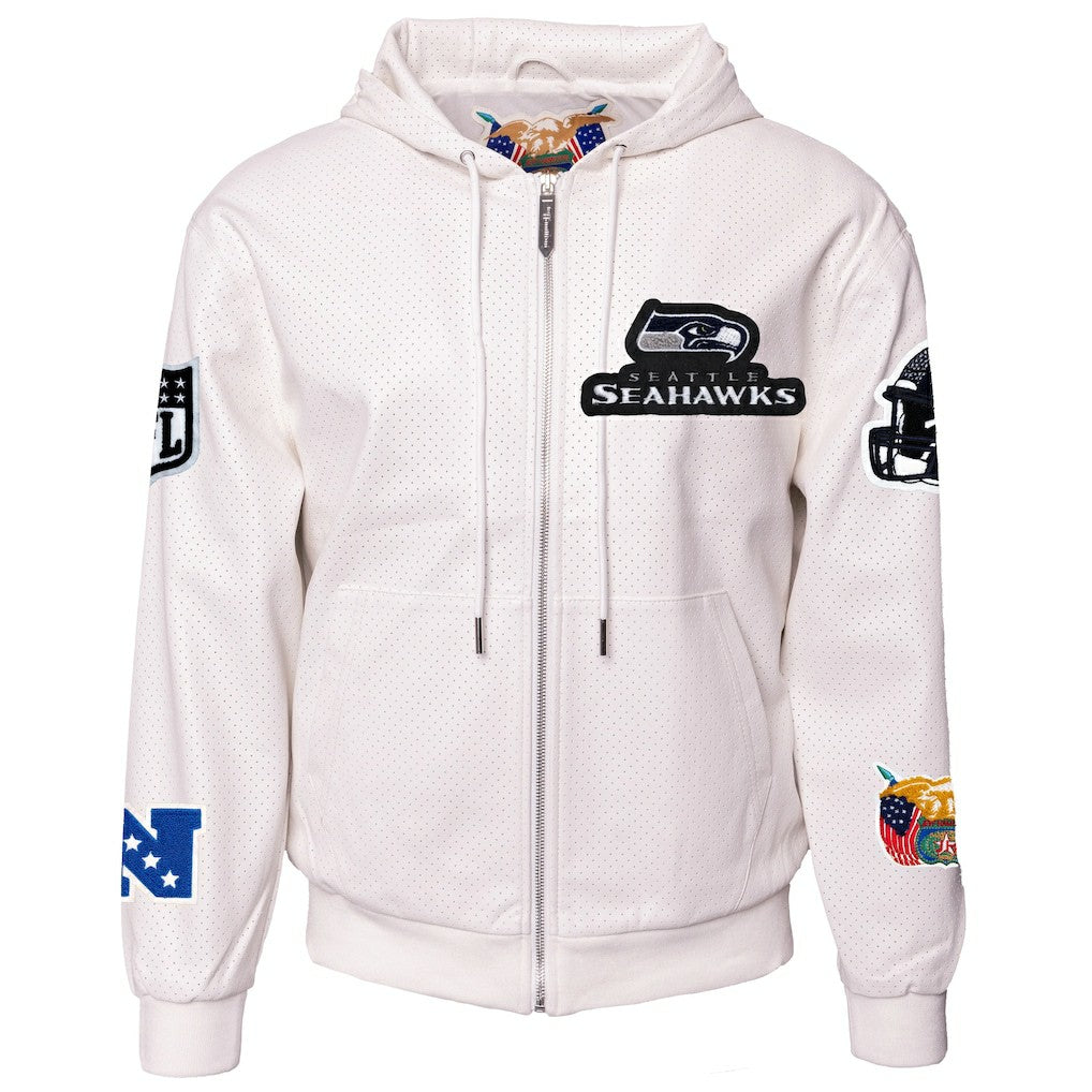 Seattle Seahawks Jeff Hamilton Vegan Leather Full-Zip Hooded Jacket - White sale