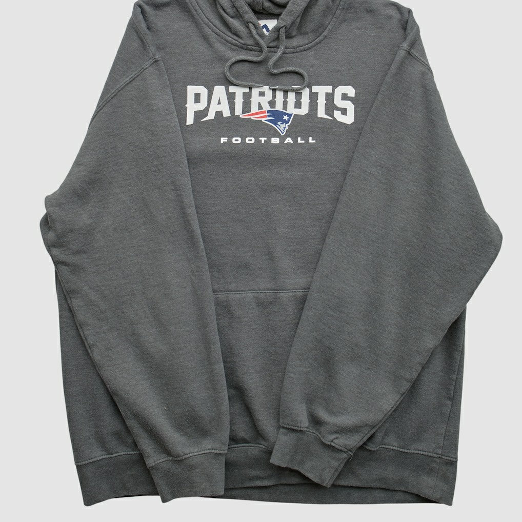 New England Patriots Majestic 2010s Hooded Pullover Sweatshirt - Charcoal Vintage sale