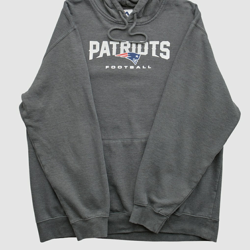 New England Patriots Majestic 2010s Hooded Pullover Sweatshirt - Charcoal Vintage sale