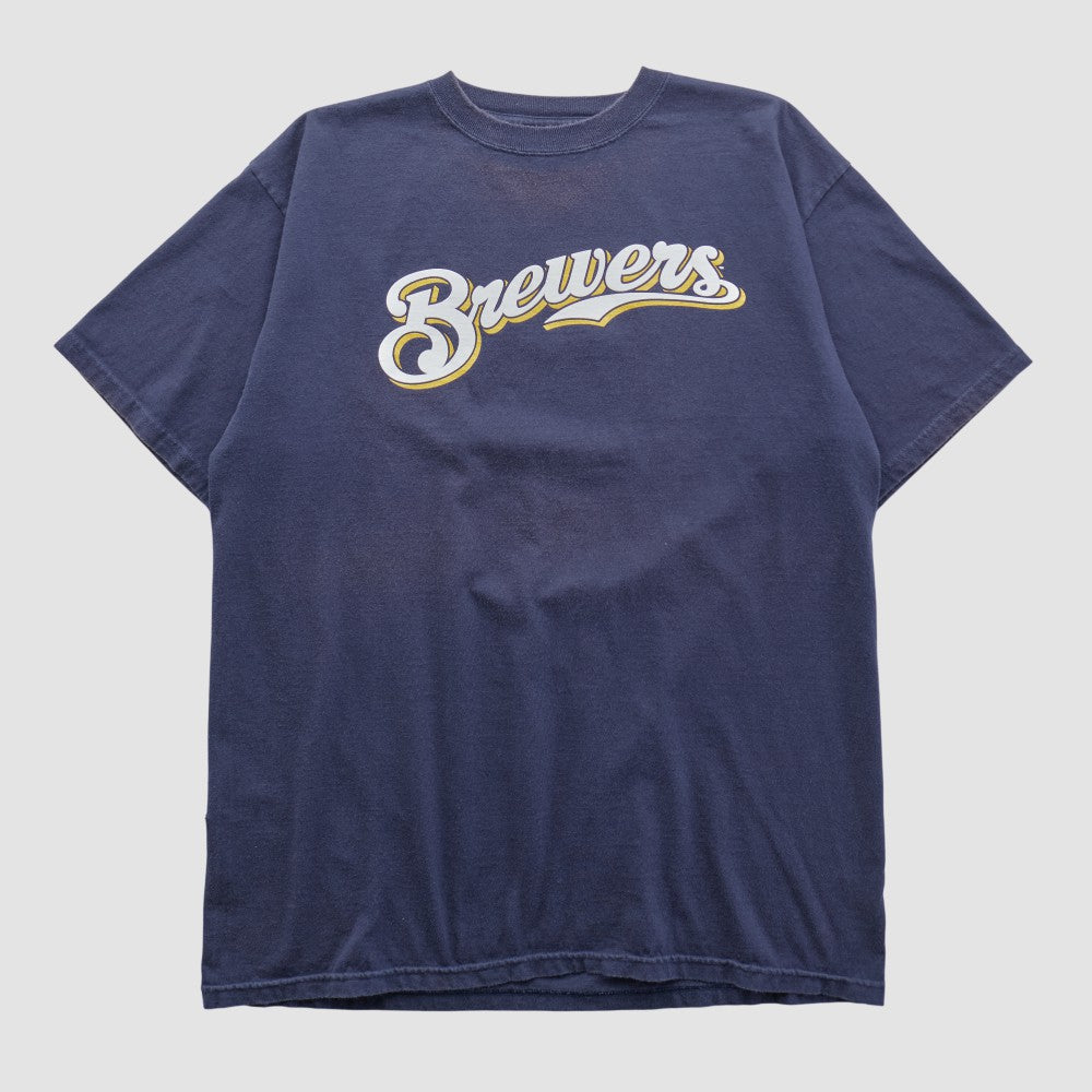 Milwaukee Brewers Majestic 2000s T-shirt - Navy Vintage
