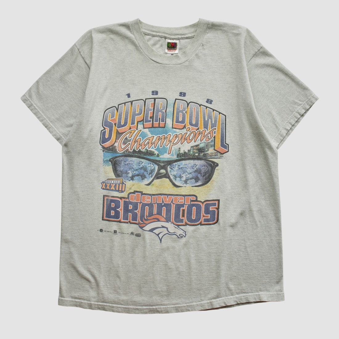 Super Bowl XXXIII Fruit of The Loom 1998 T-shirt - Heather Gray Vintage discount