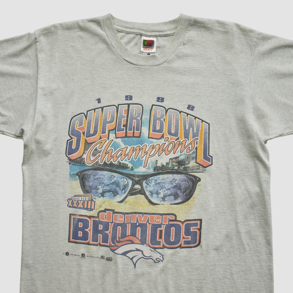 Super Bowl XXXIII Fruit of The Loom 1998 T-shirt - Heather Gray Vintage discount