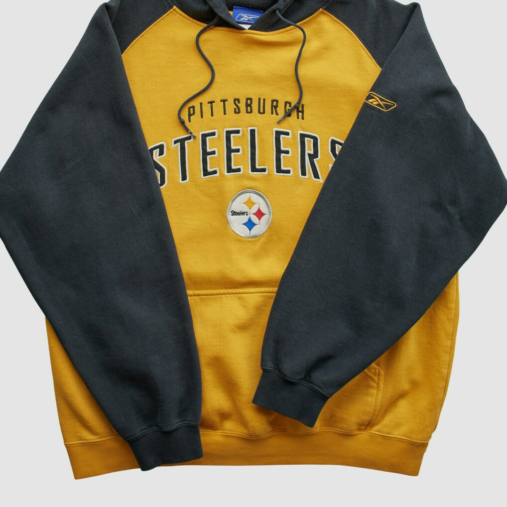 Pittsburgh Steelers Reebok 2000s Hooded Pullover Sweatshirt - Yellow Vintage on sale