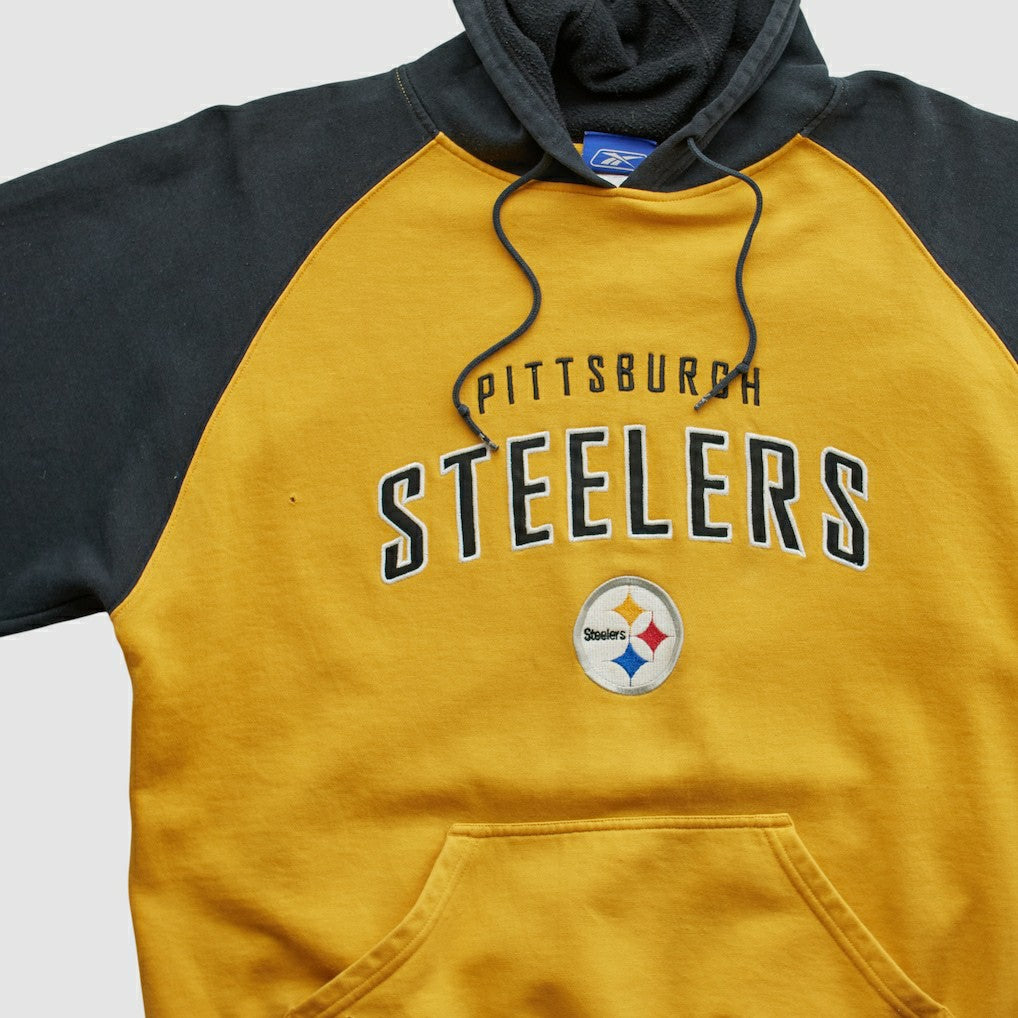 Pittsburgh Steelers Reebok 2000s Hooded Pullover Sweatshirt - Yellow Vintage on sale